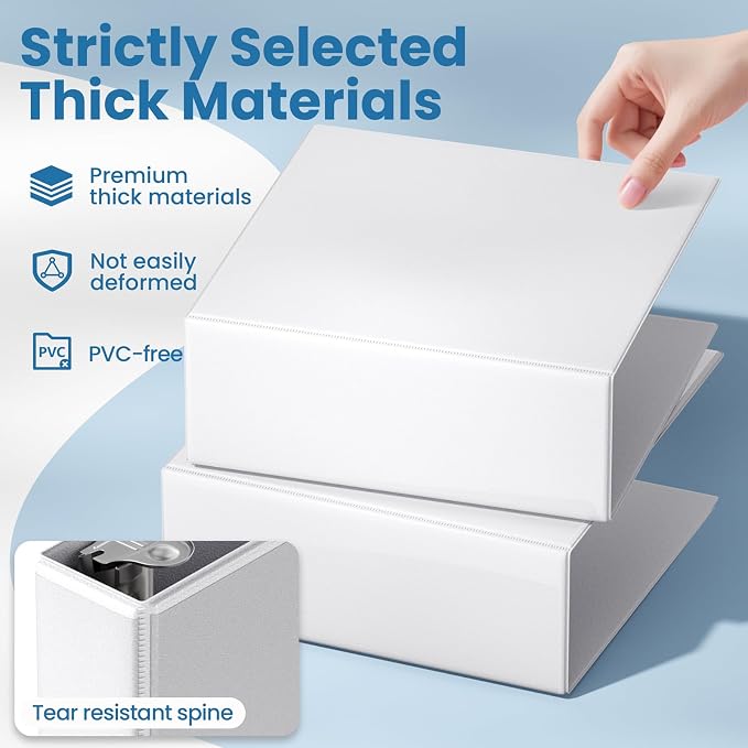SUNEE 4 Inch Binder 3 Ring, 4" Extra Large D Ring Clear View PVC-Free (Fit 8.5x11 Inches) for Office or School Supplies, White, 2 Pack