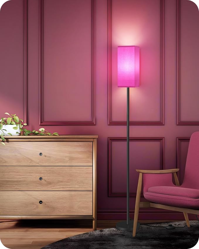 Floor Lamp, Pole Lamp with Foot Switch, Modern Standing Lampshade, Minimalist Freestanding Lamp (Bulb Not Included), for Living Room, Bedroom ETL Listed, Pink Purple and Black Z07LD05