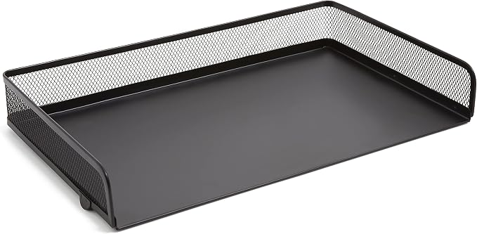 TRU RED Side‑Load Stackable Metal Letter Tray, Matte Black – Desktop Paper Organizer for Office Files & Documents