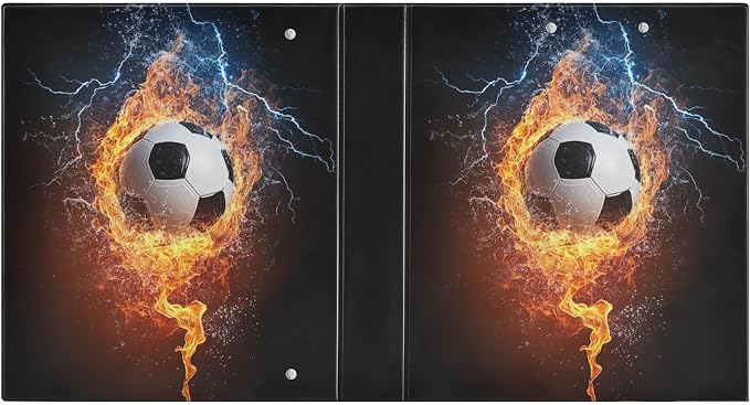 Fire and Lighting Soccer Ball Binder 3 Ring 1.5 Inch Binder with Clipboard&Pockets, Football Hardcover Binders Heavy Duty Large File Folder for Office School Supplies - Holds 200 Sheets, 2 PC