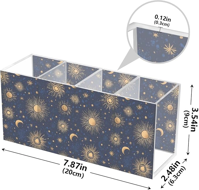 Sun Moon Star Acrylic Pencil Pen Holder Desk Accessories Holder, Cosmetic Brush Organizer Modern Design Desktop Stationery Organizer for Office School and Home 7.87 x 2.48 x 3.54 In