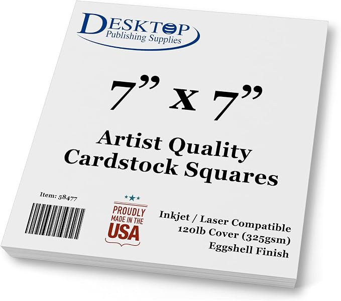 White Cardstock Squares 7" x 7" Eggshell Finish 120lb Cover - 20 Pack | Artist Quality Ultra-Thick (325gsm) Stock For Spin Art Refills, Drawing, Watercolor, Charcoal, And Mixed Media