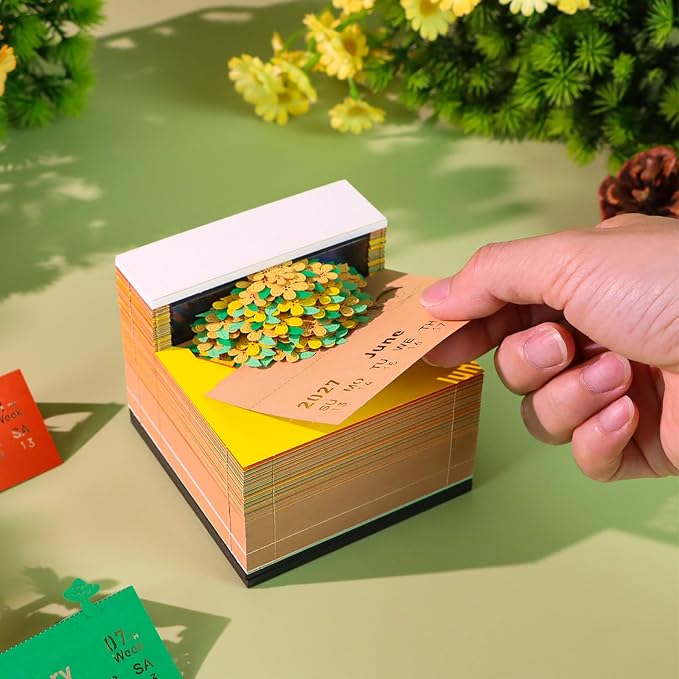 3D Time Piece Calendar, 2027 Desk Calendar With LED Light, 3d Tree Memo Pad Creative Desk Calendar, Christmas Gift for Colleague Friend, Desktop Decoration (Osmanthus Tree)