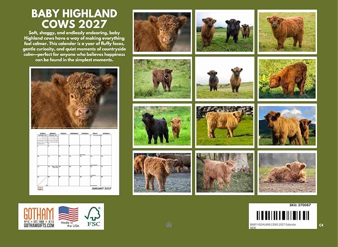 Baby Highland Cow Calendar 2027 Monthly Wall Calender 12 Month