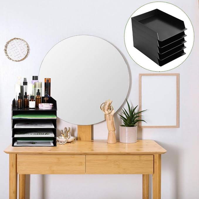 20 Pcs Stackable Paper Trays Rectangular Plastic Desk Holder Desktop Document File Organizer Storage Letter for Back to School Office Classroom (Black)