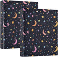 Star Moon Black 3 Ring Binder with 2 Interior Pockets 1.5 inch Binders 3 Ring Heavy Duty Fit 8.5" x 11" Letter Size for Office School, 2 Pack