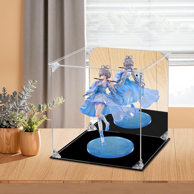 Acrylic Display Case Clear Action Figure Display Case with Mirrored Back, Dustproof Protection Display Box Alternative Glass Case for Collectibles Figures Models Doll Toys (10x10x10 inch, 25x25x25cm)