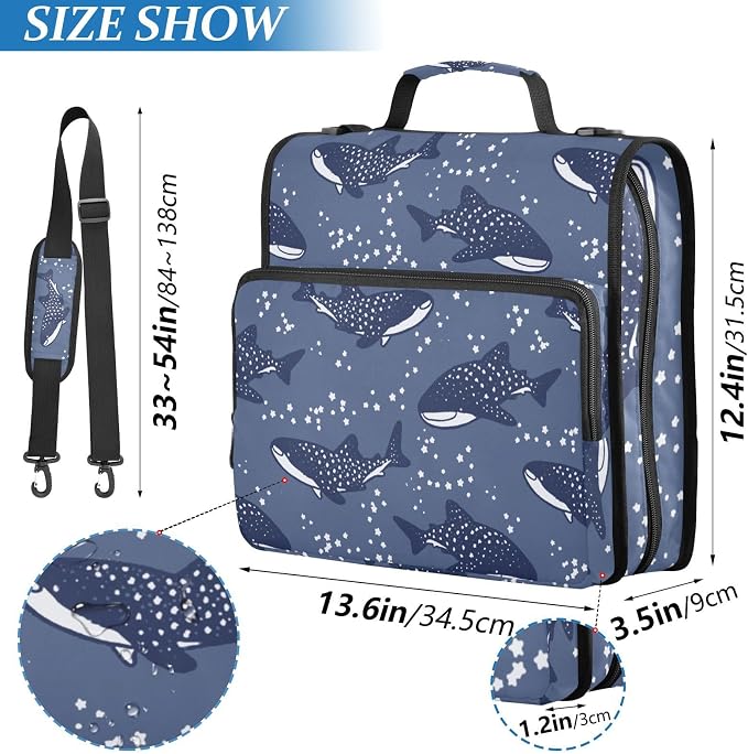 Whale Shark Binder Bag 3 Ring Zipper with Handle Shoulder Strap | for School Work Office Organizer Storage Case