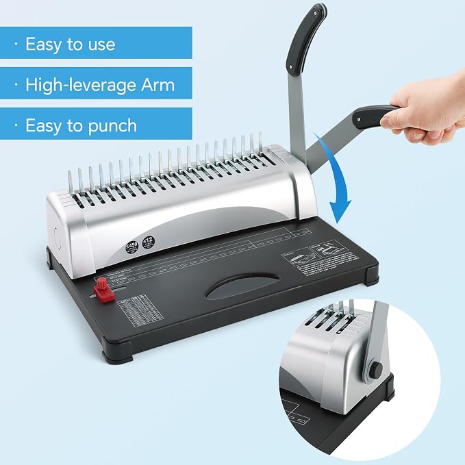 FLKQC 21 Hole Comb Binding Machine with 100PCS 3/8'' Plastic Comb Spines | 21-Hole, Manual Book Binding Machine for Letter Size, A4, A5 Paper, For Booklet Binding, Paper Punch Binder Machine