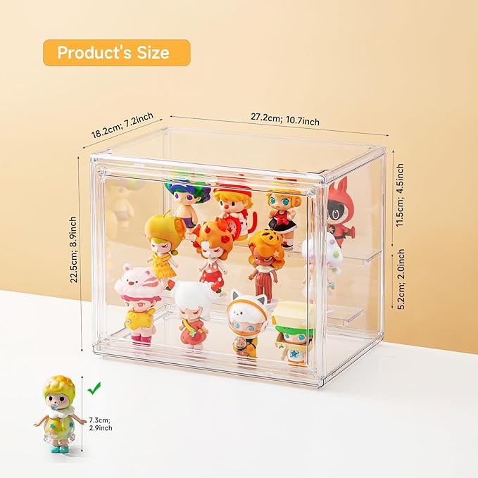 Acrylic Display Cases for Collectibles, 3 Tier Clear Shelf Boxes for Figures, Miniature Dustproof and Stackable Action Figure Display Case (1, Small)