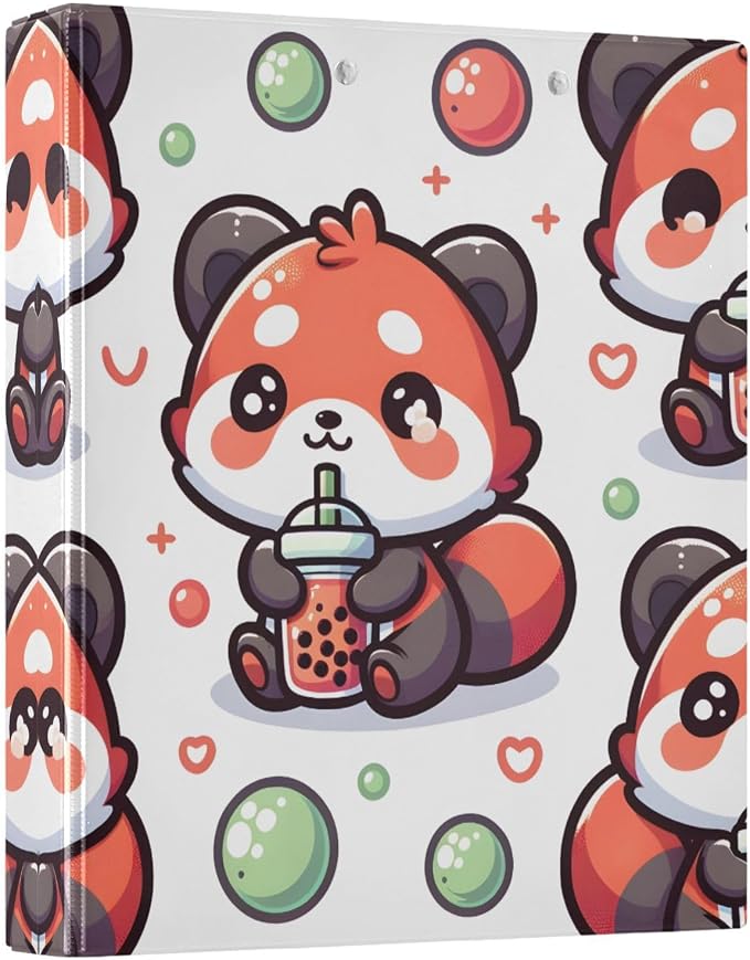 3 Ring Binder Cute Red Panda Bubbles 1.5" Round Ring Binders View Binder with 200 Sheet for Kids School Supplies Women Men Office, 1 Pack