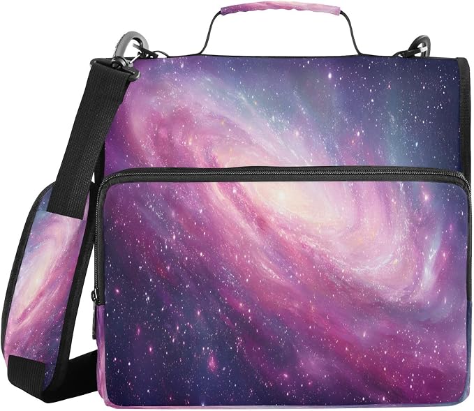 ALAZA Zipper Binder 3 Ring Colored Galaxy Universe Binder Organizer with Zipper and Shoulder Strap Large Capacity Multi-Pocket Trapper Keeper File Folder for Office Supplies