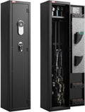 VEVOR Gun Safe, Heavy Duty Cold-Rolled Steel Rifle Cabinet with Fingerprint & Key, Large Long Gun Cabinet with Magazine and LED, Adjustable Racks for Rifles, Pistols, Shotgun(Assembly Required)