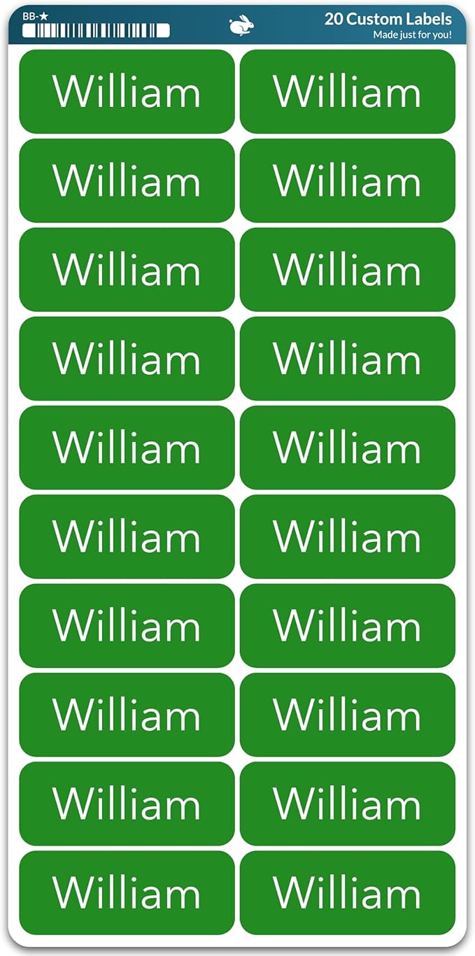 Personalized Name Labels (20 Labels) (2.5" × 1") Large Custom Name Stickers - Waterproof Name Labels for Kids, Toddlers and Parents