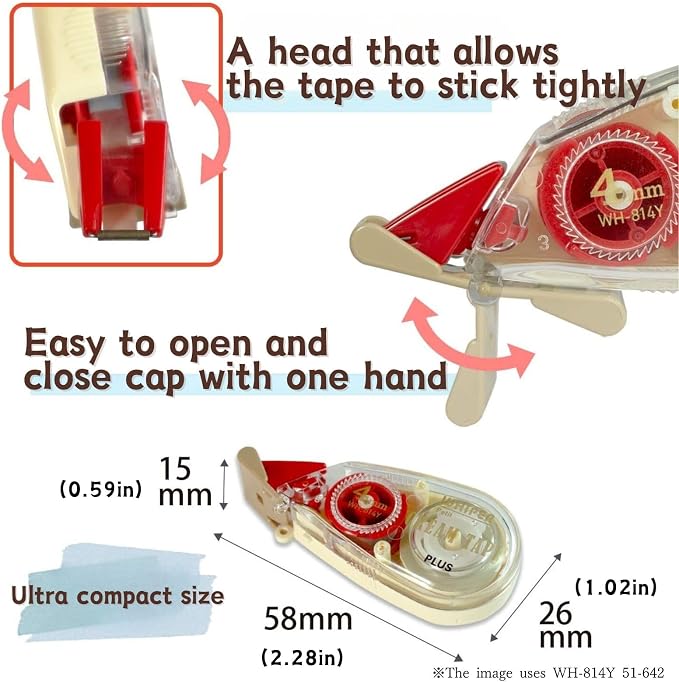 Correction Tape Whiper Petit Cream Color Tape 3 Size Set 2.5mm, 4mm, 6mm(1/10 in,1/6 in,1/4in) And Sticky Notes Set WH-812Y 51-641, WH-814Y 51-642, WH-816Y 51-644