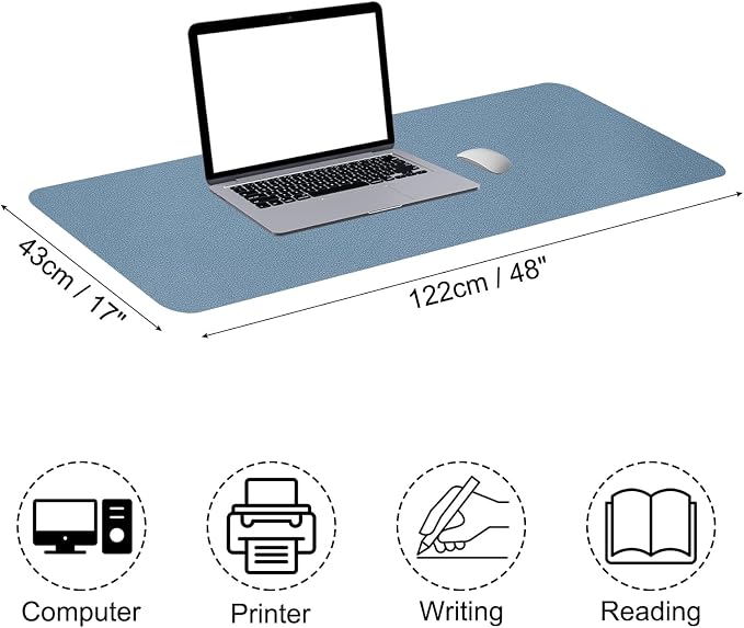 PATIKIL 48x17 Non-Slip Waterproof PU Leather Desk Pad Dual Sided Desk Protector Cover for Office.homeStudy, Grey Blue