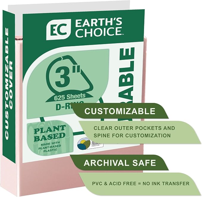 Samsill Plant-Based 3 Inch Durable D-Ring, View Binder, Eco-Friendly, USDA Certified Biobased, 4 Count, Pack of 1, Boho Assortment