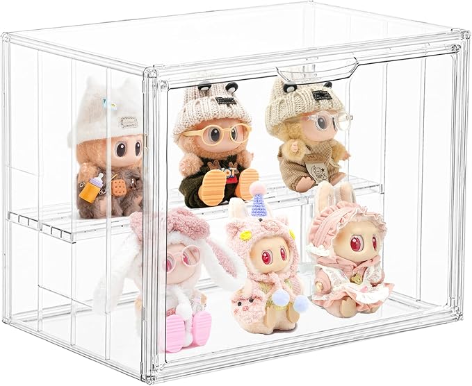 Acrylic Display Case for Collectibles, 4 Tier Figure Display Box | 3 Movable Dividers, Magnetic Door for Easy Access, Clear Showcase, Easy Assembly, Stable Stacking, Wide Handle, Dustproof