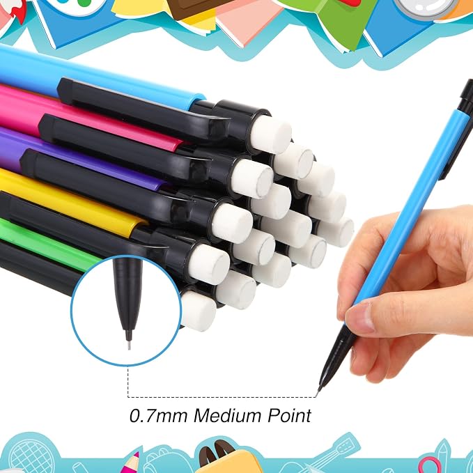 Fuyoooo 200 Pcs Mechanical Pencils 0.7mm Bulk with Eraser, 5 Color