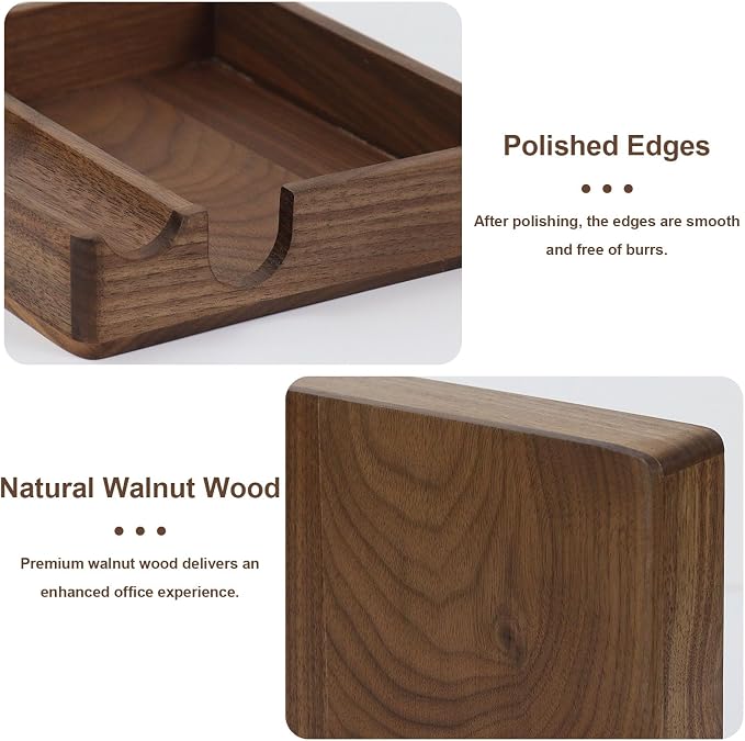 MultiBey 4x6 In Walnut Wood Sticky Note Holder with Pen Slot and Wood Pen | 4x6 Self-Stick Note Dispenser with Pen Slot, Natural Wood Memo Pad Holder Organizer Desk Accessories for Office School Home