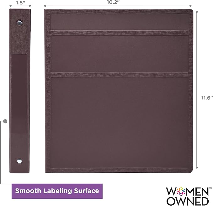 Carstens 1-Inch Heavy Duty 3-Ring Binder - Side Opening, Plum, Durable Plastic, Precision No-Gap Rings, Waterproof Cover, No Pockets, Holds 125 US Letter Sheets, BPA-Free, Made in USA (8712-3R)
