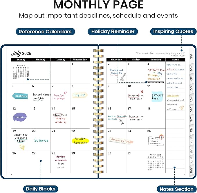 Taja Planner 2026-2027, Jul 2026-Jun 2027 Monthly & Weekly Calendar Book | 8.5" x 11", Hardcover Academic Calendar with Tabs, Teacher Student Agenda Book for School Office Supplies - Navy Blue