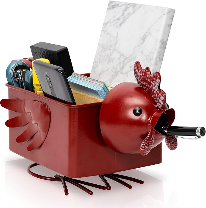 Desk Organizer, 1-5 Module Compartments - Storage for Stationery Supplies, Accessories, brushes - Home, Office, School, Dorm, Studio - Build in Pen & Pencil Holder (Red Rooster)