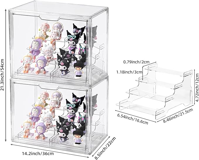 4Tier Display Case for Collectibles,Clear Display Box with 2 Stands ,Storage Container with Magnetic Door