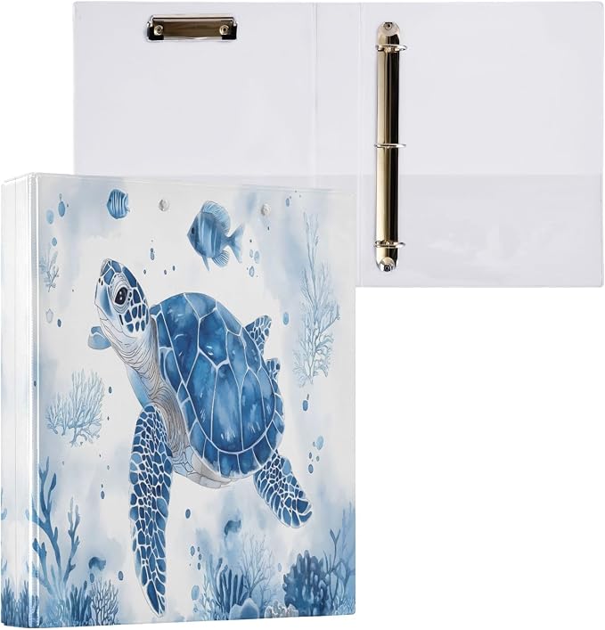 3 Ring Binder Sea Turtle Coral Reef Pattern 1.5" Round Ring Binders View Binder with 200 Sheet for Women Men Office Kids School Supplies, 1 Pack