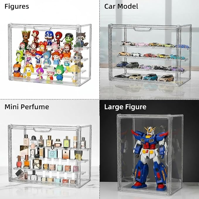 Acrylic Display Case for Collectibles 4 Layer Adjustable Figure Display Cases Large Clear Stackable Figurine Case Box with Magnetic Door & Shelves Hobby Showcase Display Box (1 Pack)