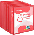 ViVin 1 Inch Round Ring View Binder for Durability, 6-Pack (Red) | Standard 3 Ring Binder for 200 Sheets of US Letter Size Paper, PVC-Free, Clear View Cover, Office Home School Use