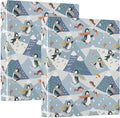 Skiing Penguins Winter 3 Ring Binder 1.5" Decorative D-Ring Binder with Clipboard&3 Clear Pockets, Holds 200 Sheets A4 Size Paper Waterproof Binders for School Home Office|2 Pack