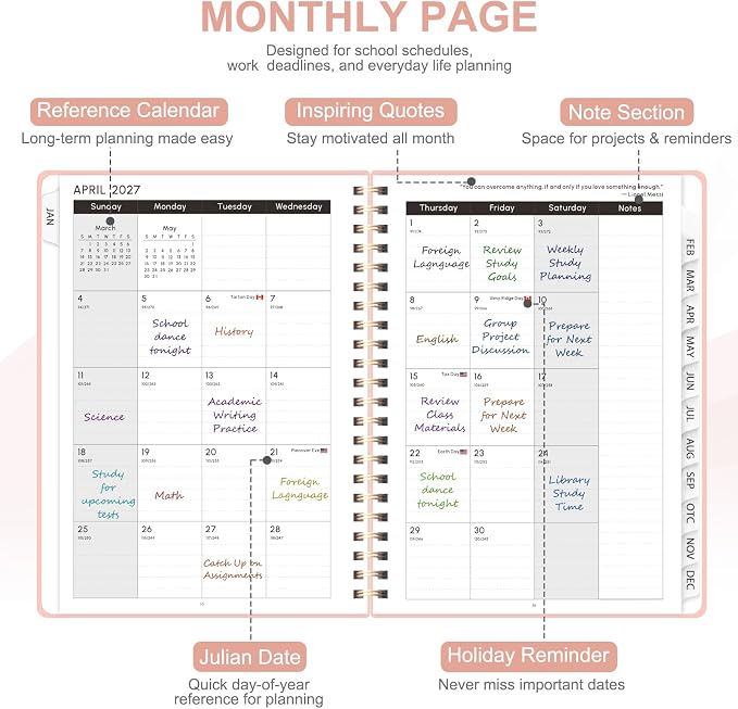 2027 Planner, Weekly and Monthly Calendar Planner Book, A5(6.3'' x 8.5'')