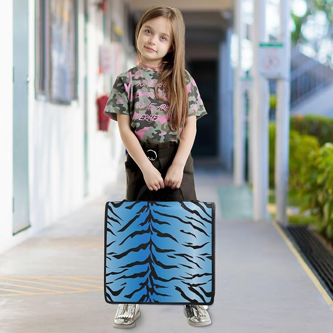3 D-Ring Zipper Binder Bag, Blue Tiger Black Stripes Pattern Removable Binder with Zipper Case Hold 300+ Sheets& 13 Inch Laptop for School Office Supplies Organizer
