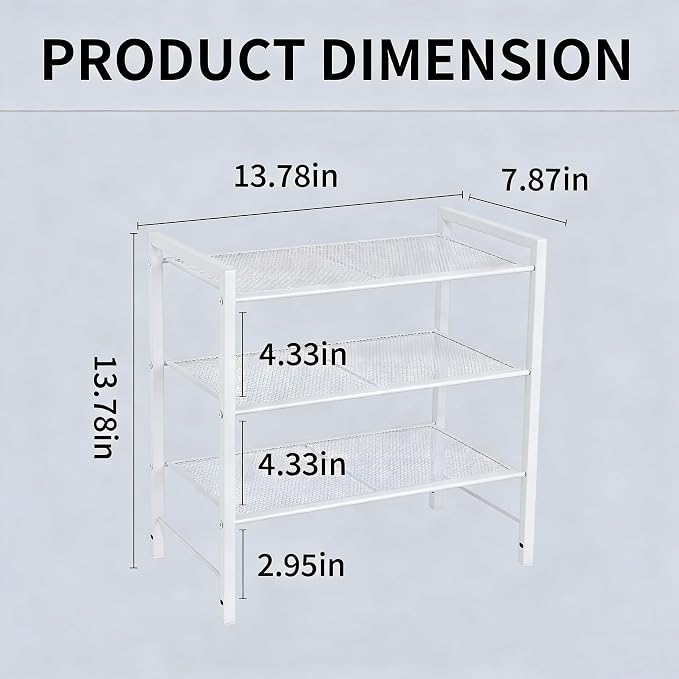 Desktop Shelf Organizer, 3-Tier Office Storage Rack, Adjustable Metal Bookshelf for Top of Desk, White Desk Organizer for Office, Home, Dorm and Small Spaces (White)