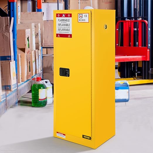 VEVOR Flammable Cabinet, 18" x 18" x 35", Yellow | Galvanized Steel, Safety Cabinet, Adjustable Shelf, Commercial, Industrial, Home Use