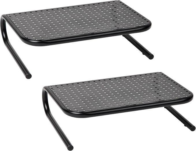 Mind Reader Monitor Stand, Ventilated Laptop Riser, Desktop Organizer, Metal, Set of 2, Black