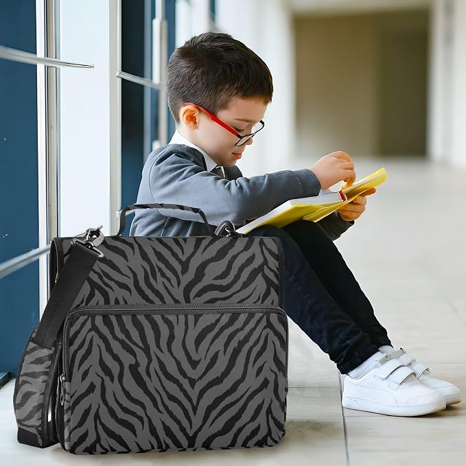 Tiger Print Black 3 Ring Zipper Binder with Shoulder Strap & Handle 1.5 Inch D-Ring Zippered Bag with Pencil Pouch,Multiple Pocket & Expanding File Folder, Binder Organizer for School or Office