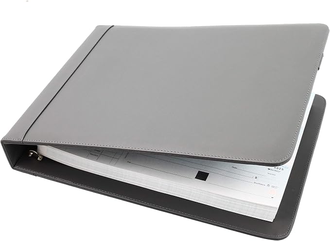 2Fold Business Check Binder 7 Ring for 3-Up Business Size Checks with Extra Business Card Case - PU Leather Deluxe 7 Ring Checkbook Binder Portfolio with 600 Check Capacity and Storage