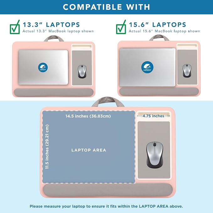 LAPGEAR Home Office Pro Lap Desk – Pink, Fits 15.6” Laptops