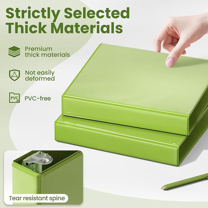 SUNEE 3 Ring Binder 1 Inch D Ring, Clear View Binder Three Ring PVC-Free (Fit 8.5x11 Inches) for School or Office Supplies, Tender Green, 1 Pack