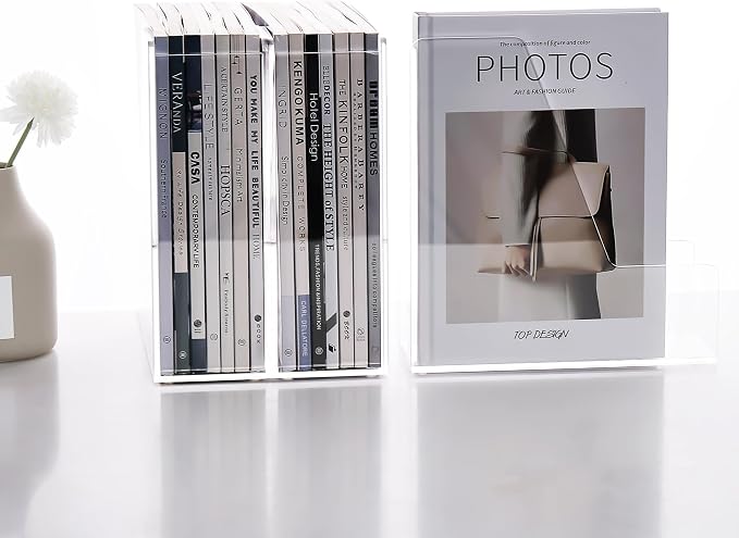 YUXUN Acrylic Magazine File Holders - Clear Desk Organizers | Upright File Folders & Notebook Organizer for Desk, Transparent Magazine Rack for Office Supplies Set of 2