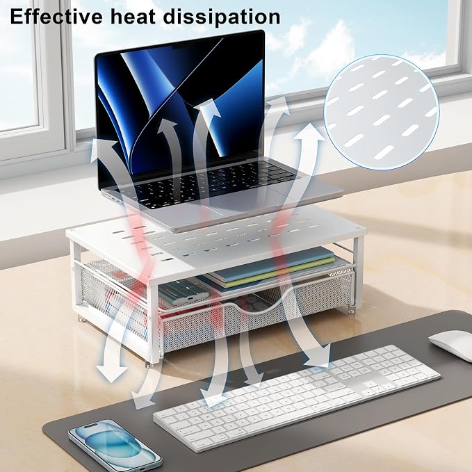 gianotter Computer Monitor Stand Riser with Drawer | Desk Organizers and Accessories Desk Accessories & Workspace Desktop Organizers Storage for Printer Stand (White)