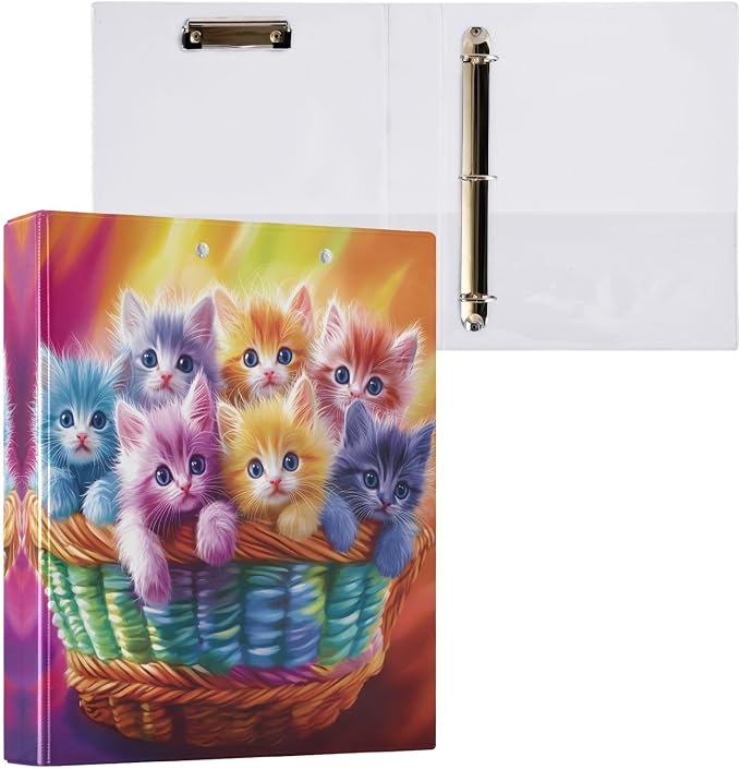 3 Ring Binder Colorful Kitten Cats 1.5" Round Ring Binders View Binder with 200 Sheet for Women Men Office Kids School Supplies, 1 Pack