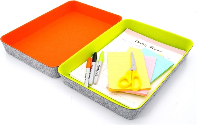 2-piece Office desk drawer organizer tray letter-size documents A4 paper book file Folder Holder storage bins (Orange + Green)