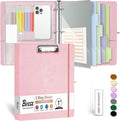 3 Ring Binder, 1 Inch Linen Binders Organizer for Letter Size (8.5" x 11") Paper with 5-Tabs Pockets Dividers, BVSSX Leather Three Ring Binders with Clipboard, Plastic Folder, Pen Loop - Pink Tulips