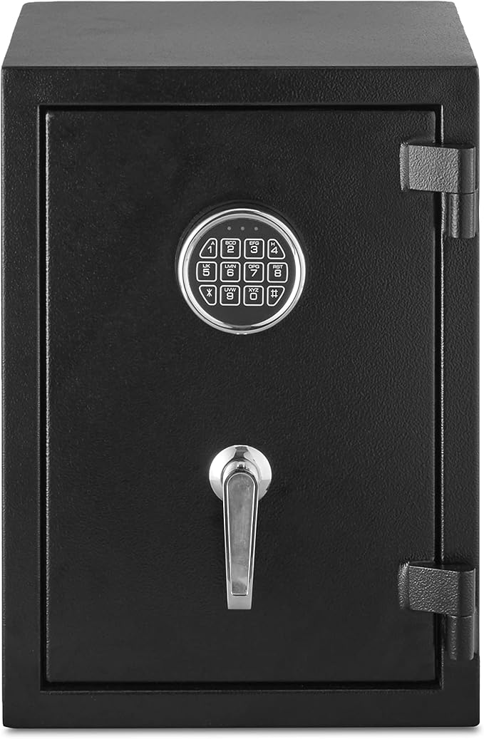 Amazon Basics Fire Safe with Programmable Electronic Keypad, 1.24 Cubic Feet, 14-Gauge Steel, UL 72 Compliant, 14.2"W x 13.8"D x 19.7"H, Black, for Documents and Valuables