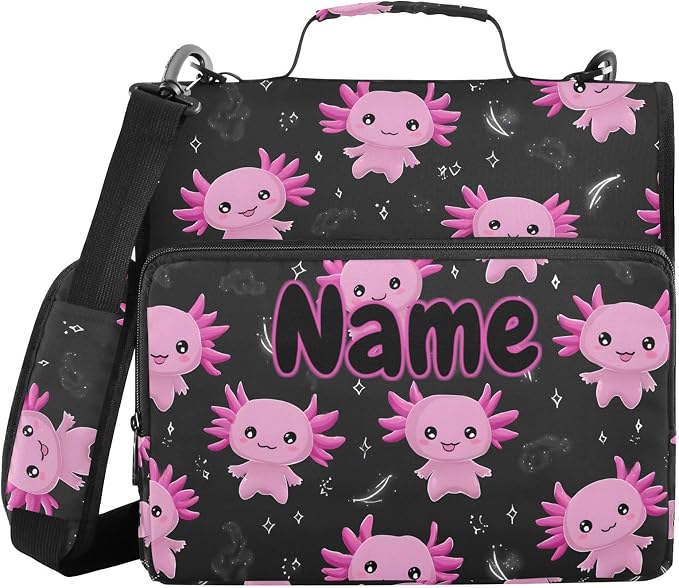 Custom Purple Axolotl 3 Ring Binder Bag 1.5 inch Personalized Name Binder Organizer 500 Sheet Documents Storage for School Office