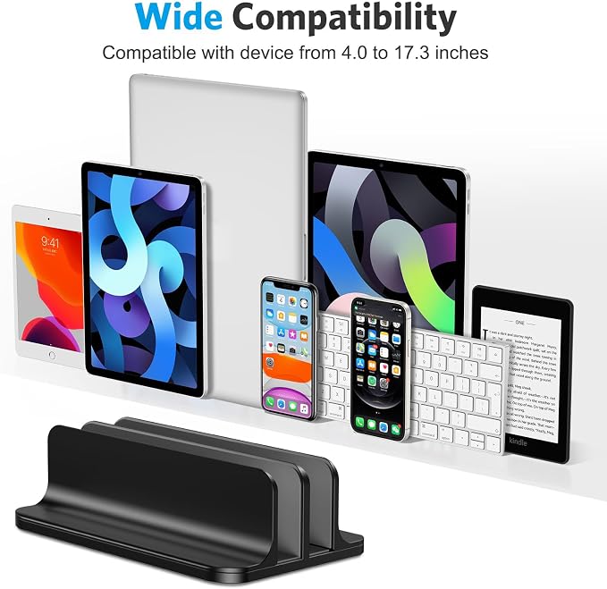 OMOTON Dual Vertical Desk Laptop Stand Holder, Fits MacBook Air/Pro, Black | Aluminum Laptop Storage Rack for Desk, Adjustable Dock for Up to 17.3 in. Gaming Laptop, Space-Saving Desk Organizer