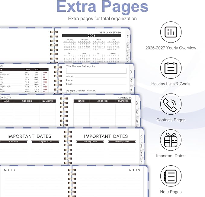 Planner 2026-2027, Weekly and Monthly Academic Year Calendar Planner, July 2026 - June 2027, Daily Agenda Book for Office School Supplies, A5(6.3'' x 8.5'')